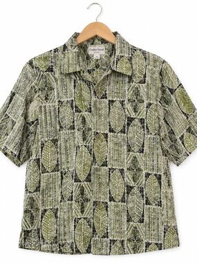 Cookie Street Honolulu Hawaiian Shirt Men’s M Green Black Tribal Print Cotton
